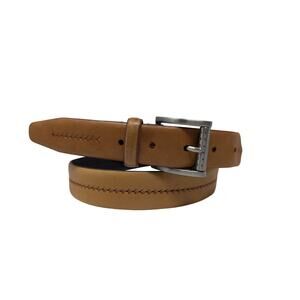 Joseph Abboud Camel Brown Leather Belt Stitching Detail